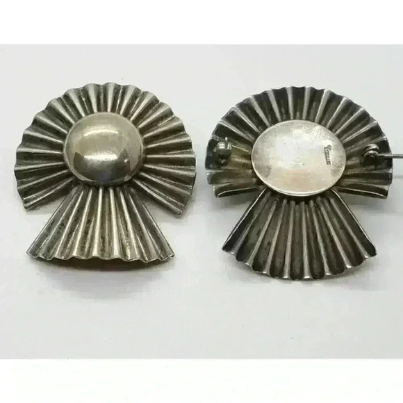 Set 2 Matching Southwest Native Brooch 925 Sterling Silver Concho Ribbon Signed - Picture 2 of 5